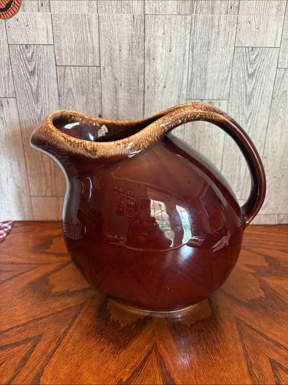 Glazed Brown Ceramic Pitcher with Ice Lip & Contrasting Rim - Home Serveware